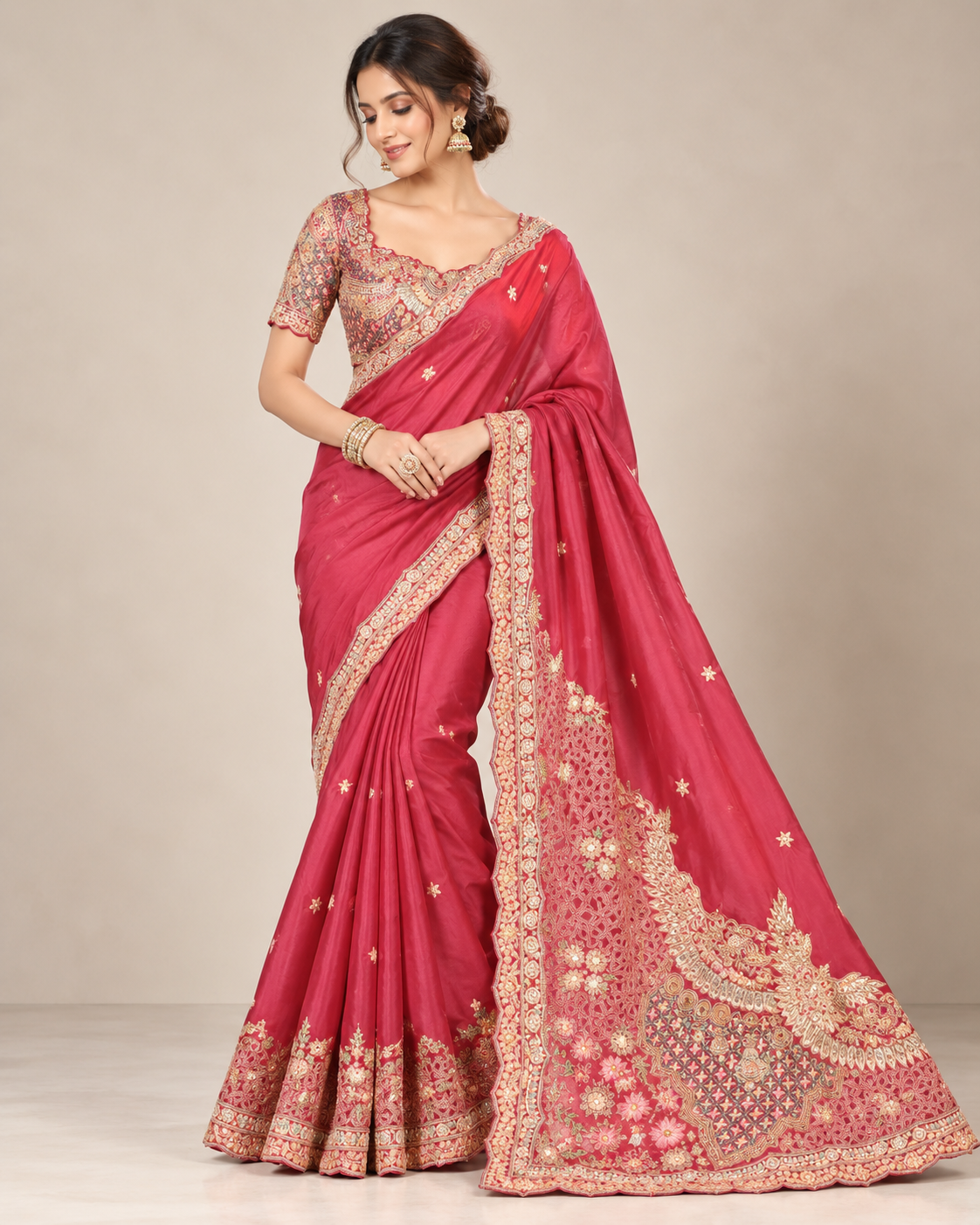 Rani Pink Soft Saree with Intricate Embroidered Pallu Main image