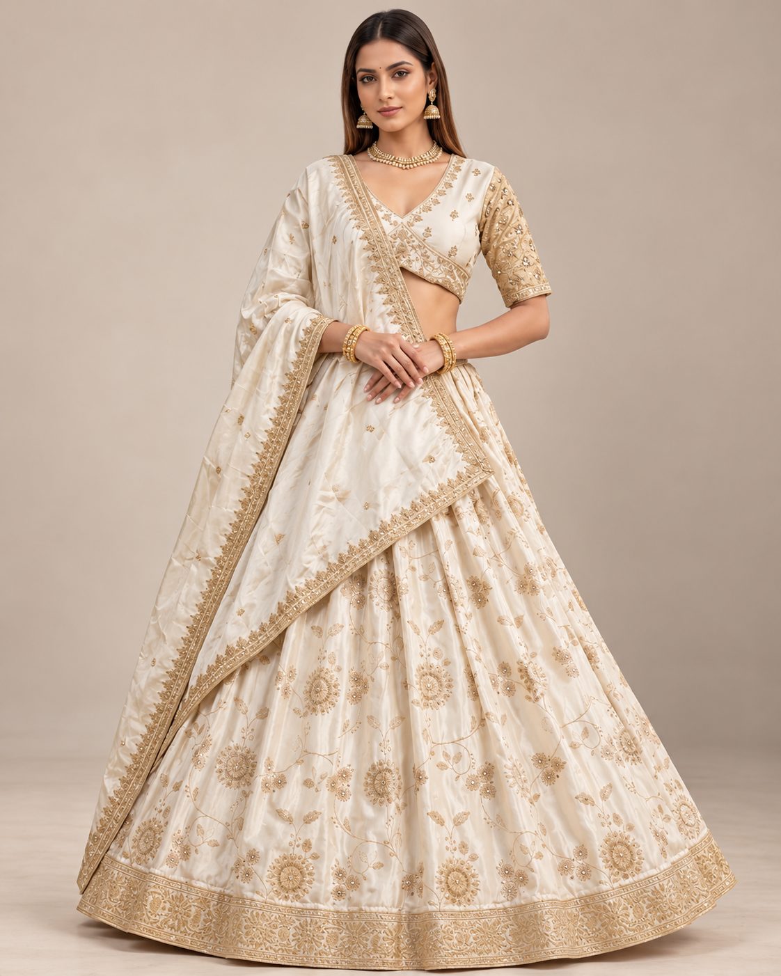 Ivory Embroidered Lehenga Choli with Dupatta Main image