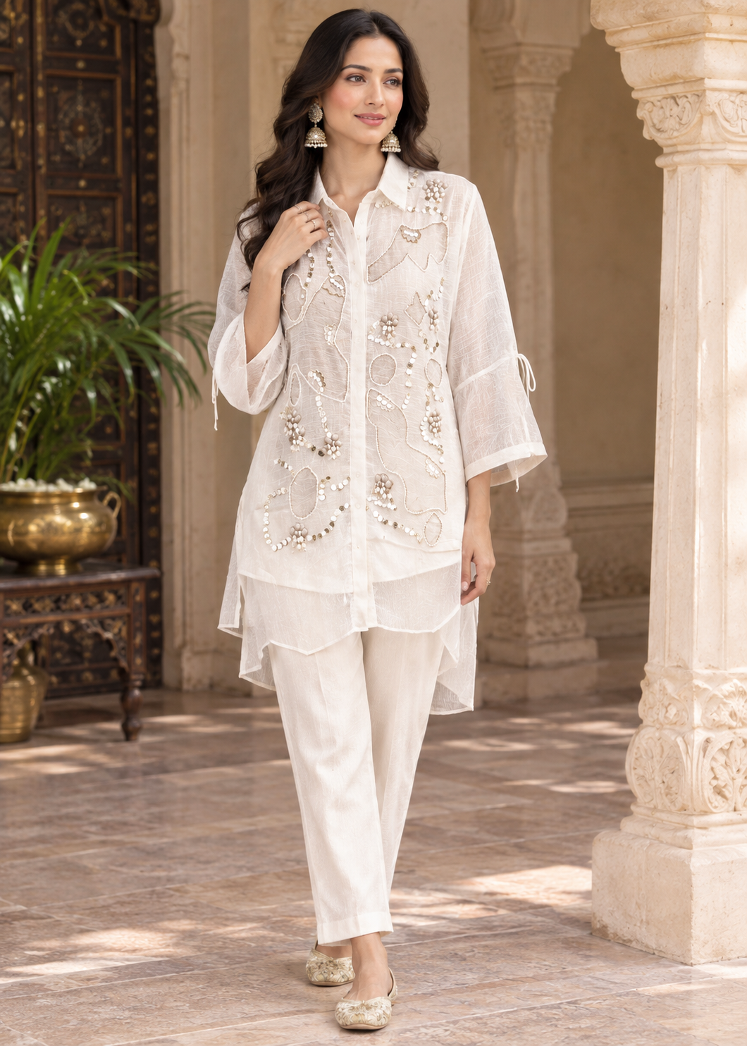 Ivory Grace Sequined Chiffon Co-Ord Set Main image