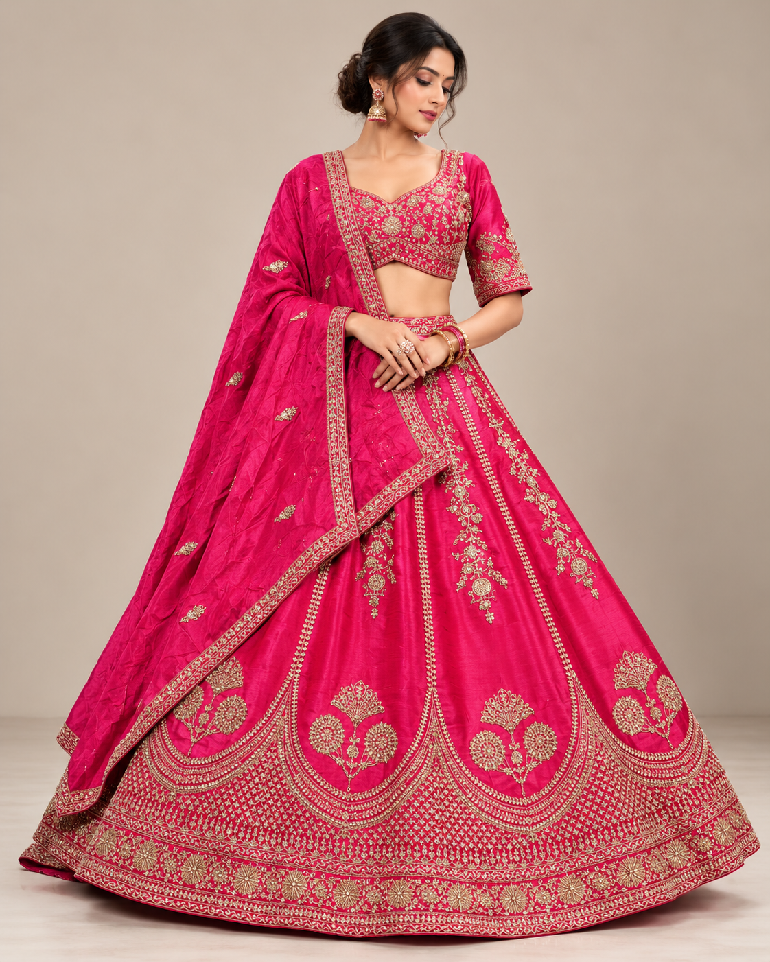 Rani Pink Embroidered Lehenga Choli with Dupatta Main image
