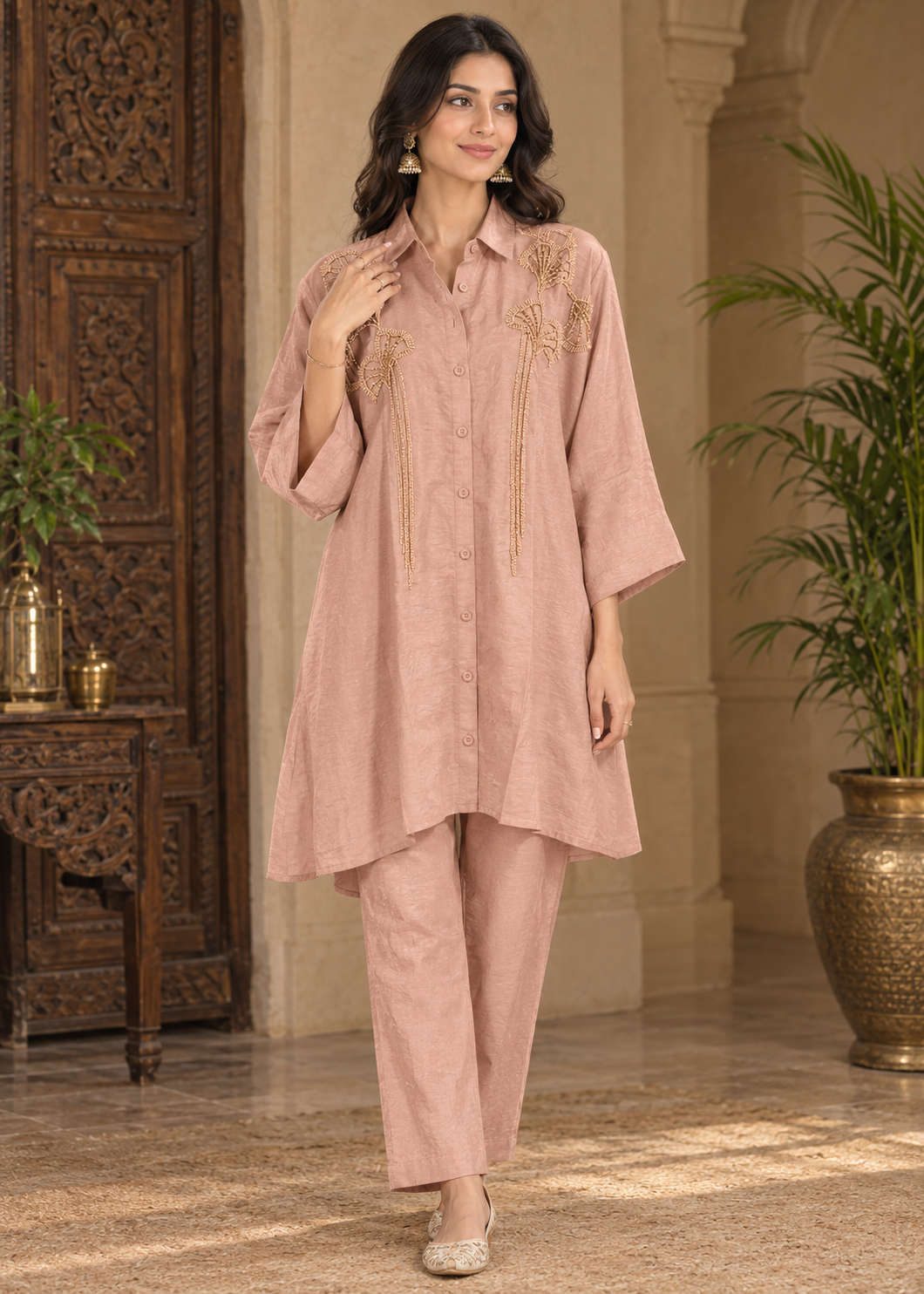 Dusty Rose Hand-Embroidered Co-Ord Set Main image