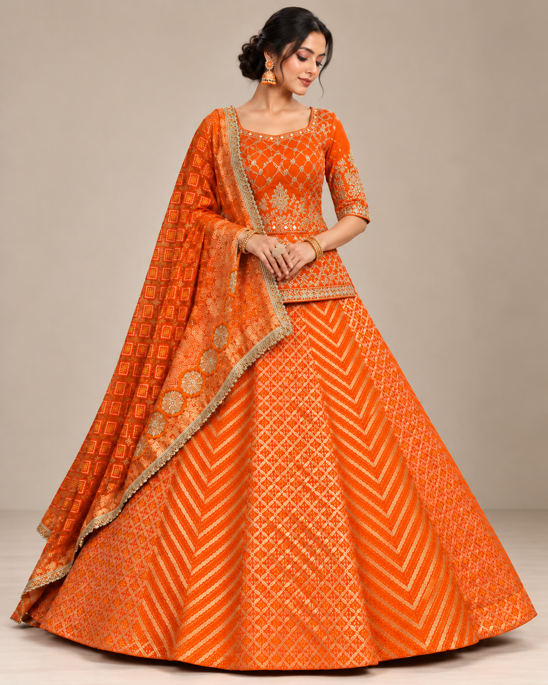 Rust Embroidered Lehenga Choli with Dupatta Main image