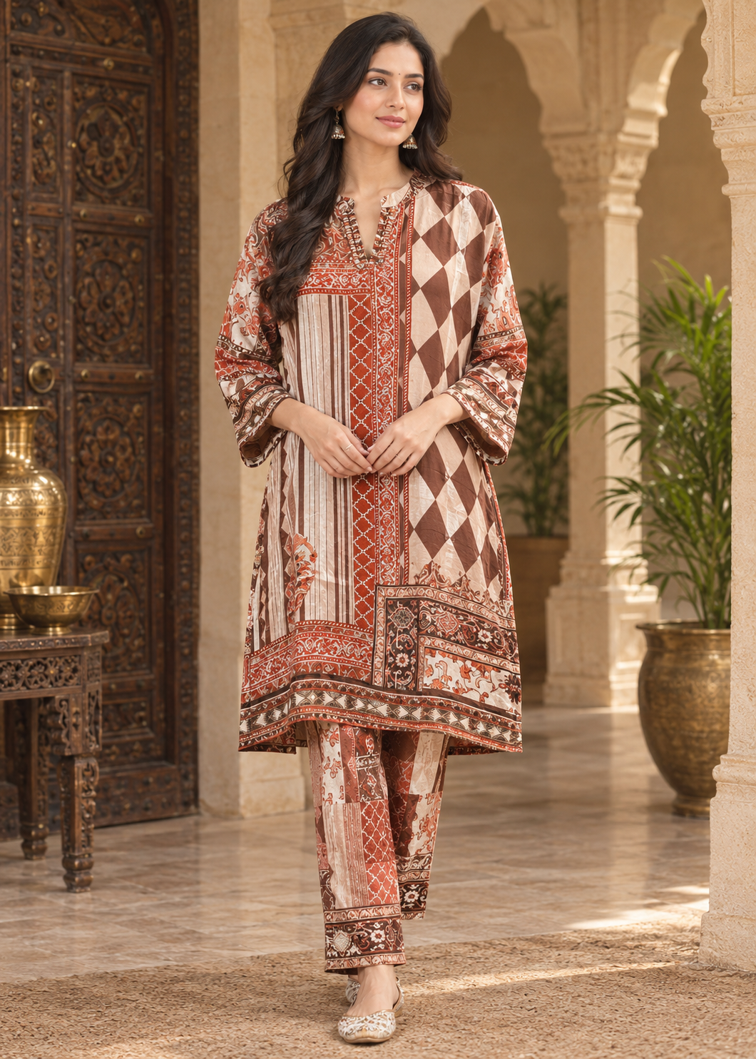 Rustic Geometric Patchwork Co-Ord Set