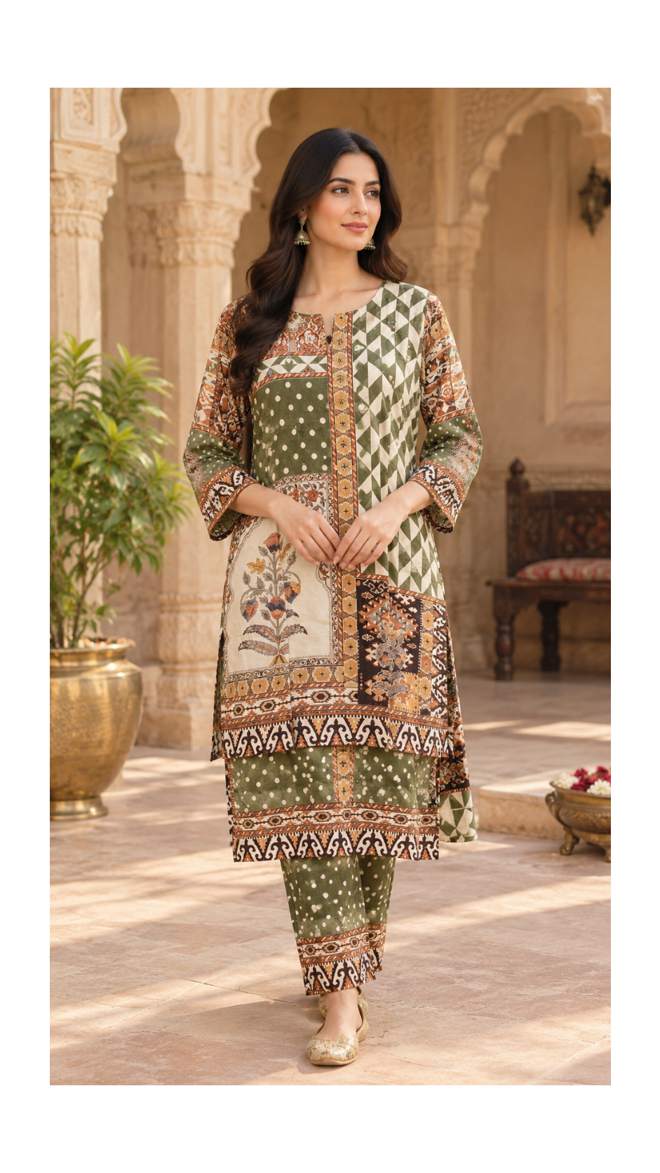 Sage Green Patchwork Printed Co-Ord Set