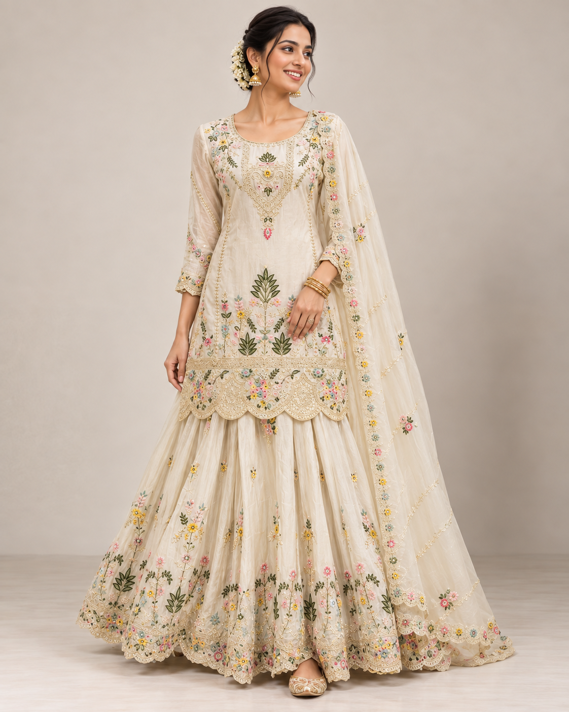 Floral Embroidered Festive Lehenga Ensemble Secondary image