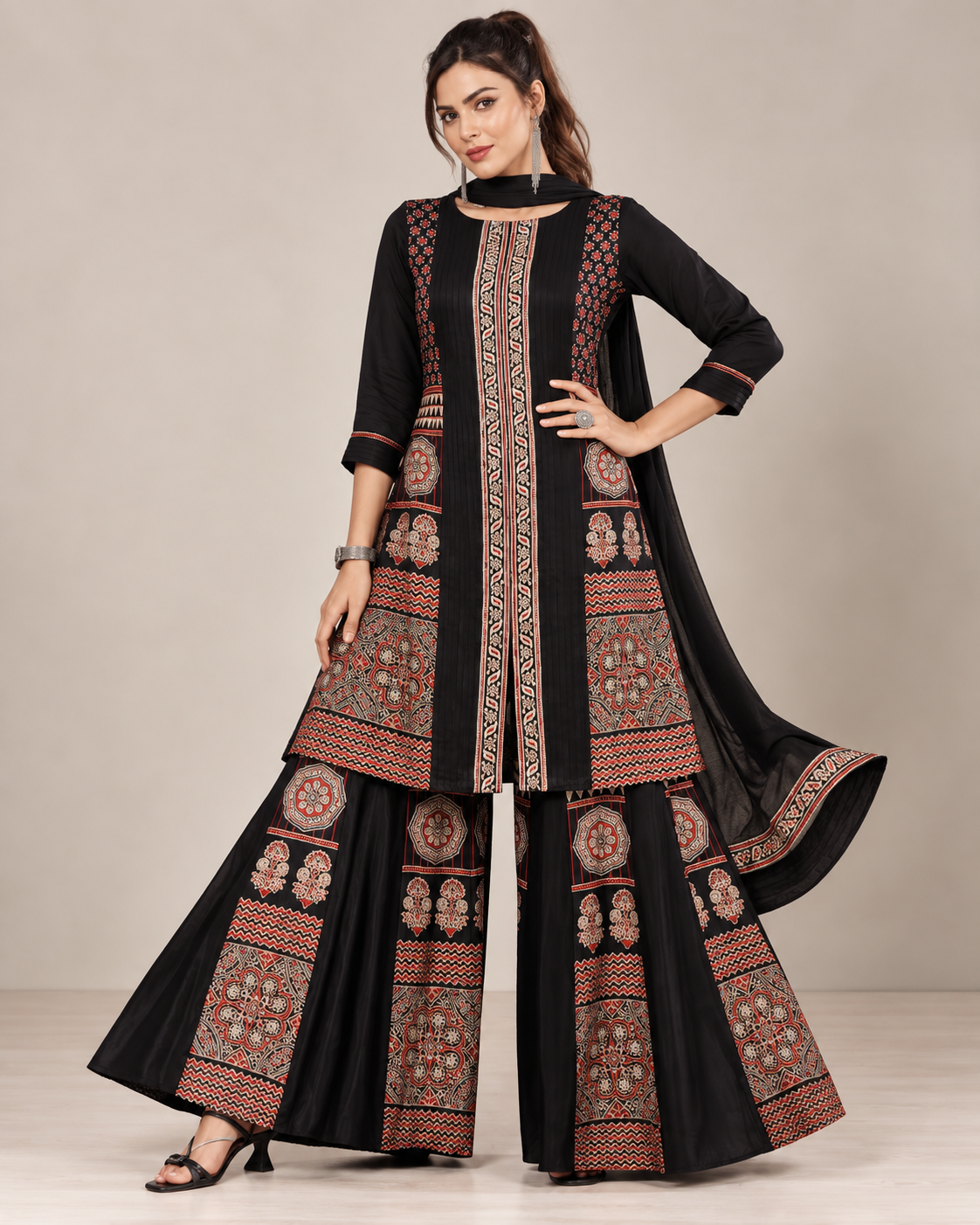 Printed Kurti Palazzo Set with Dupatta Main image