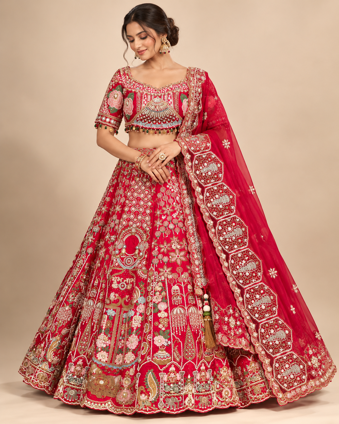 Maroon Embroidered Lehenga with Traditional Motifs Main image