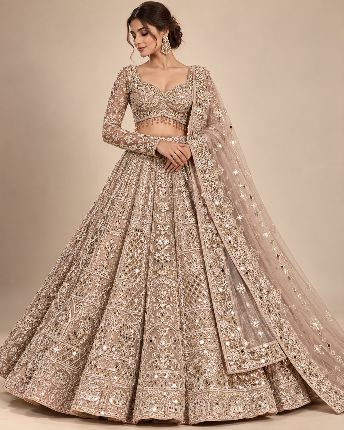 Gold Net Embroidered Lehenga Set Main image