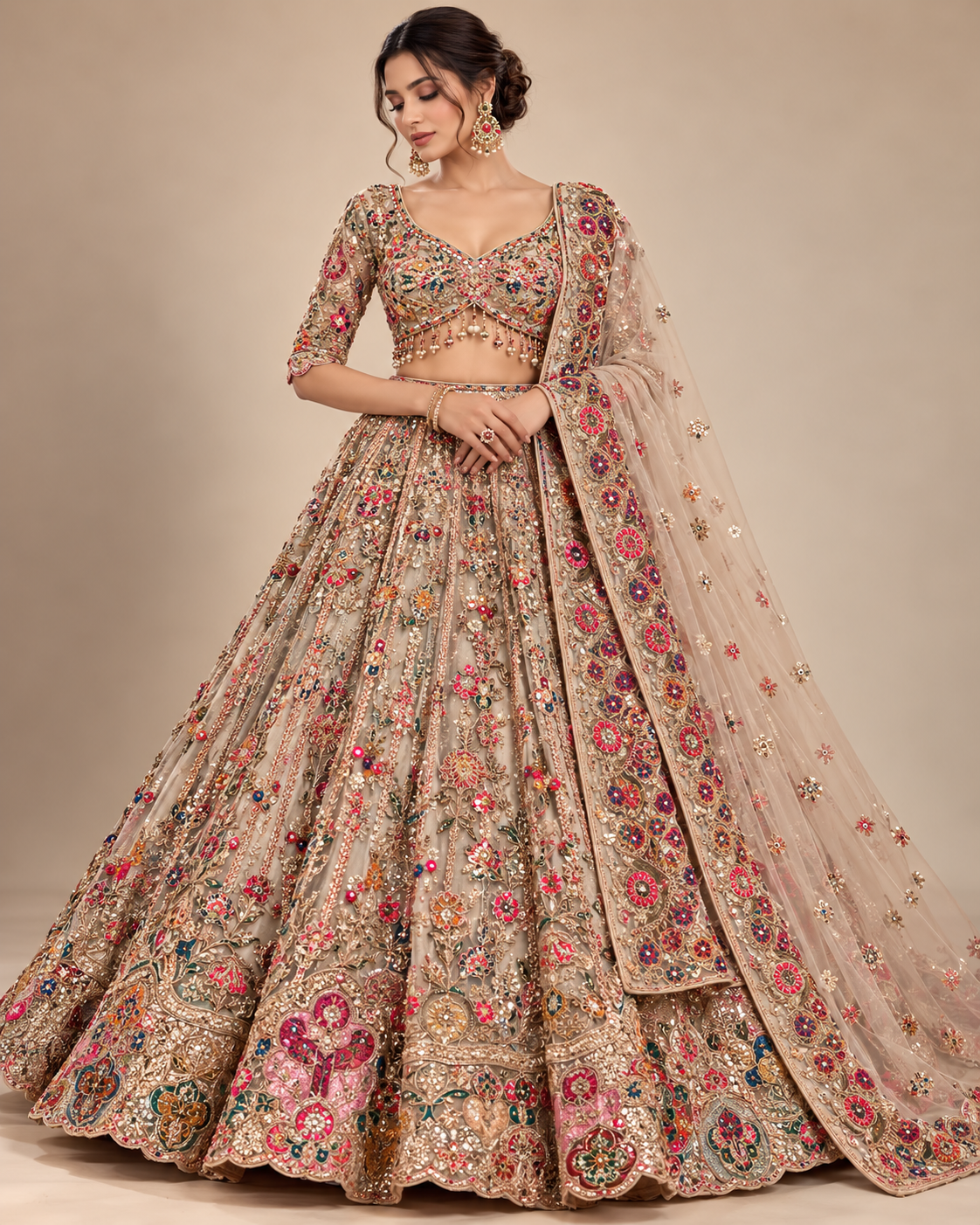 Chiku Multicolour Embroidered Lehenga Set