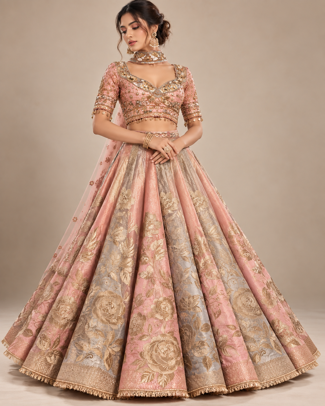 Peach Soft Floral Lehenga Set Main image