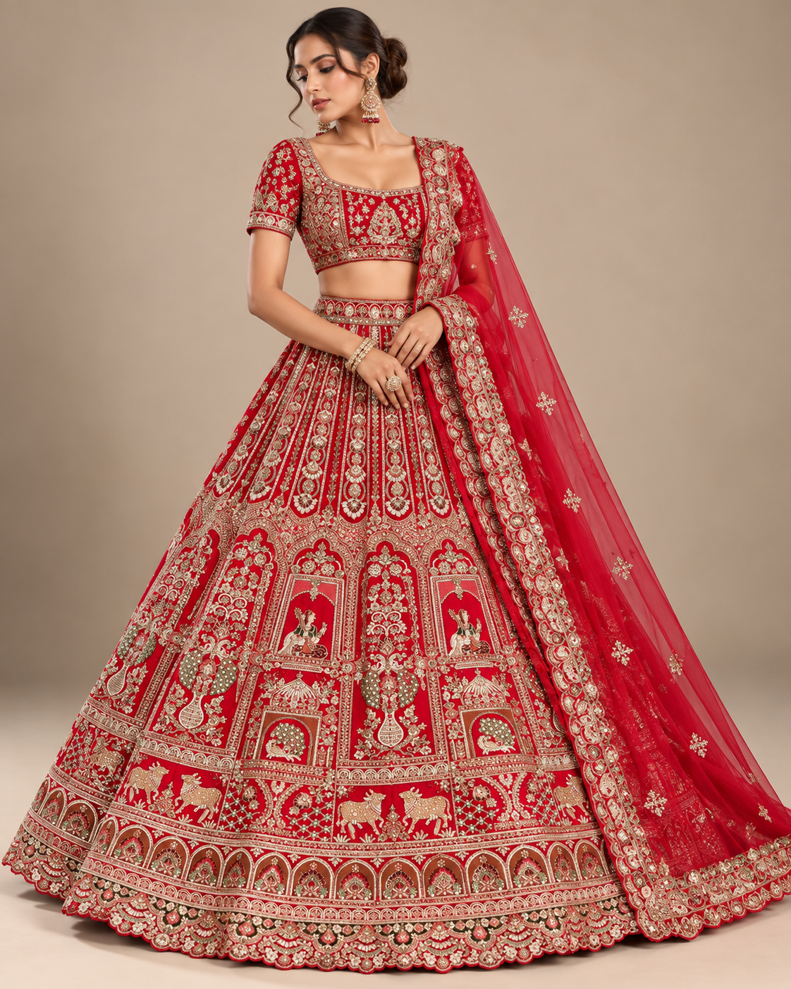 Royal Red Bridal Heritage Embroidered Lehenga Choli Main image