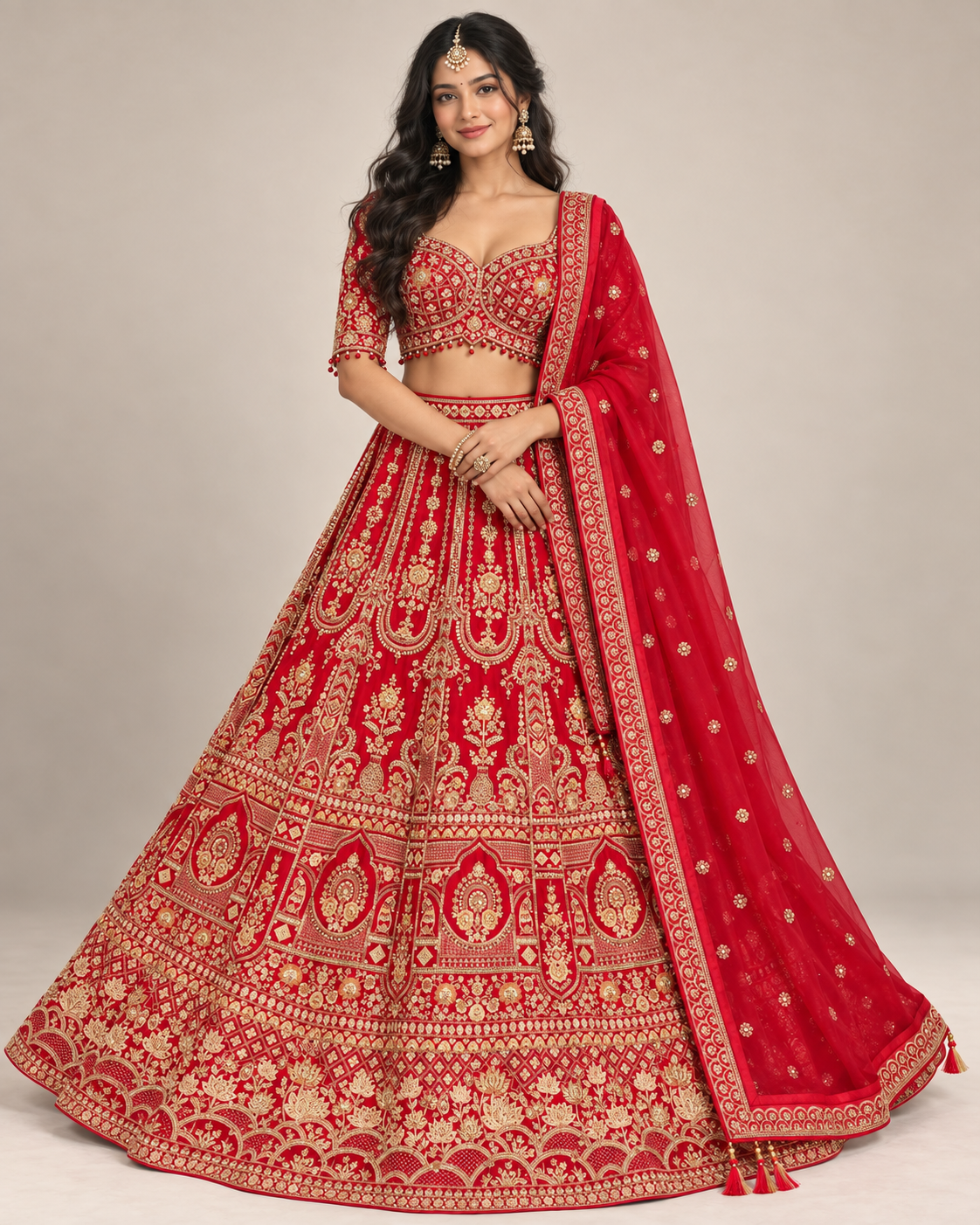 Royal Red Bridal Lehenga with Traditional Gold Embroidery Main image