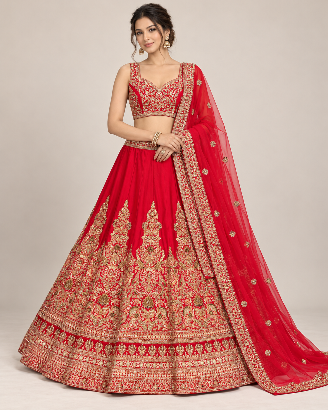 Red Bridal Embroidered Lehenga Choli with Net Dupatta Main image