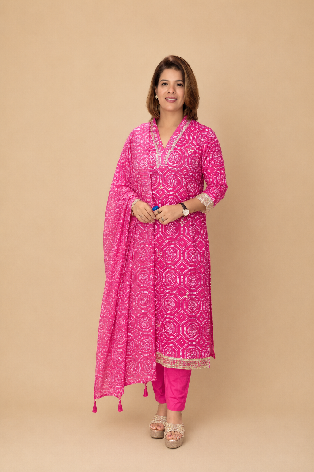 Bandhani Print Straight Kurta Set