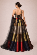 Midnight : Geometric Color-Block Silk Lehenga