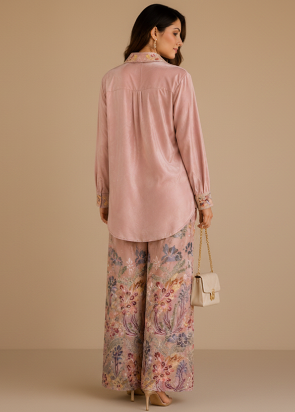Colorful Floral Print Satin Co-ord Set