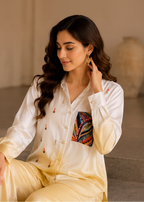 Pastel Yellow Ombre Satin Shirt Co-ord Set