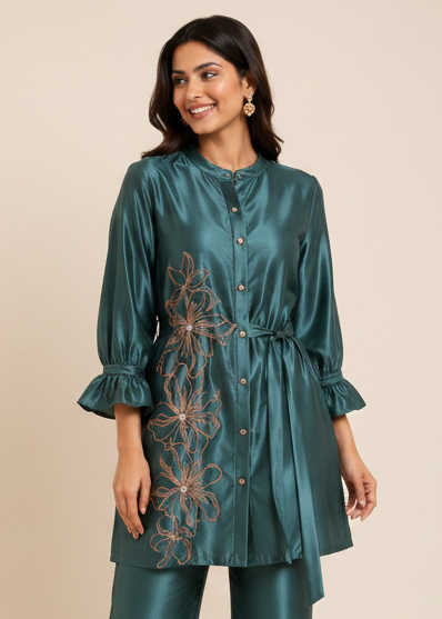 Teal Green Satin Co-ord Set