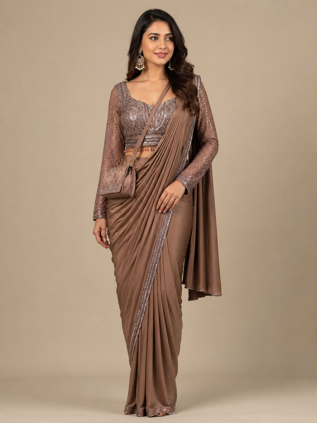 Heavily Sequinned Pre-Draped Saree Main image