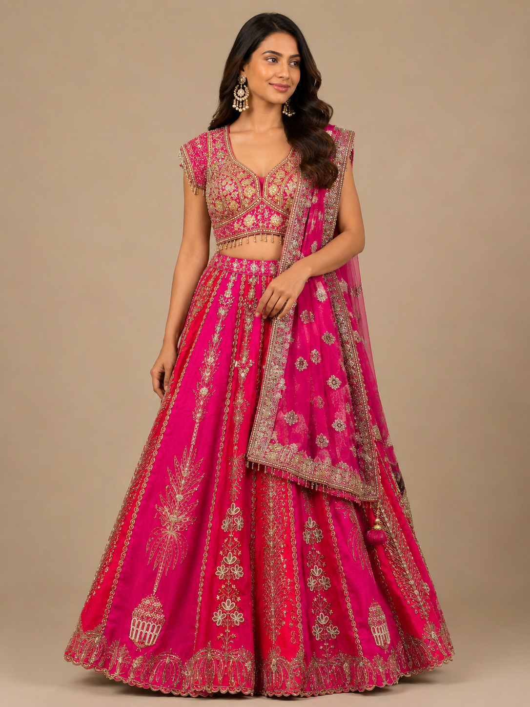 Heavily Embroidered Silk Lehenga Choli Set