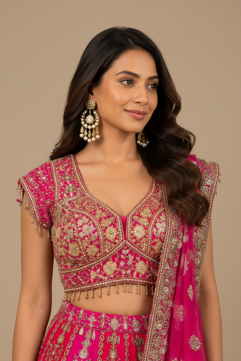 Heavily Embroidered Silk Lehenga Choli Set Secondary image