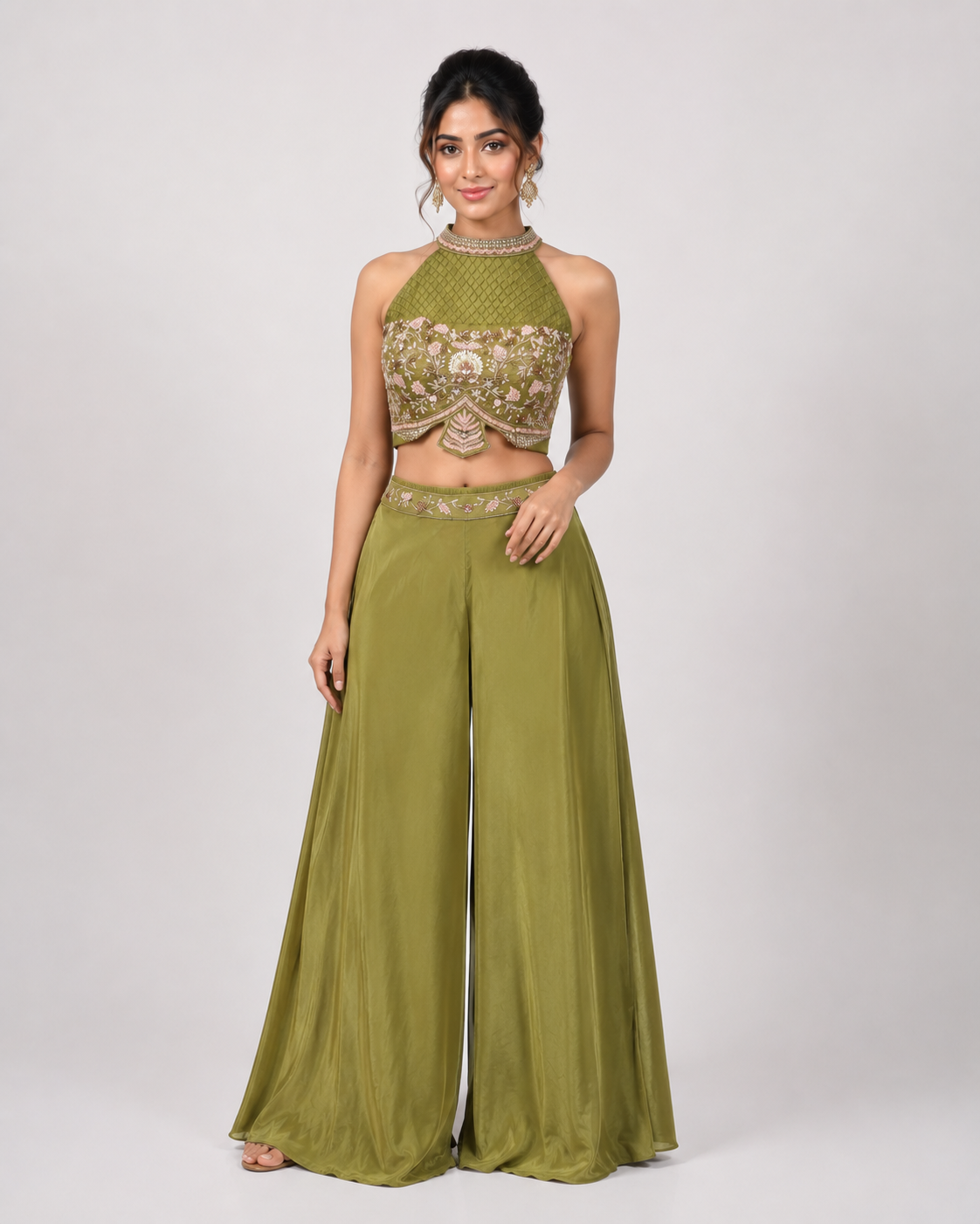 Embroidered Halter-Neck Two-Piece Set Main image
