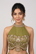 Embroidered Halter-Neck Two-Piece Set
