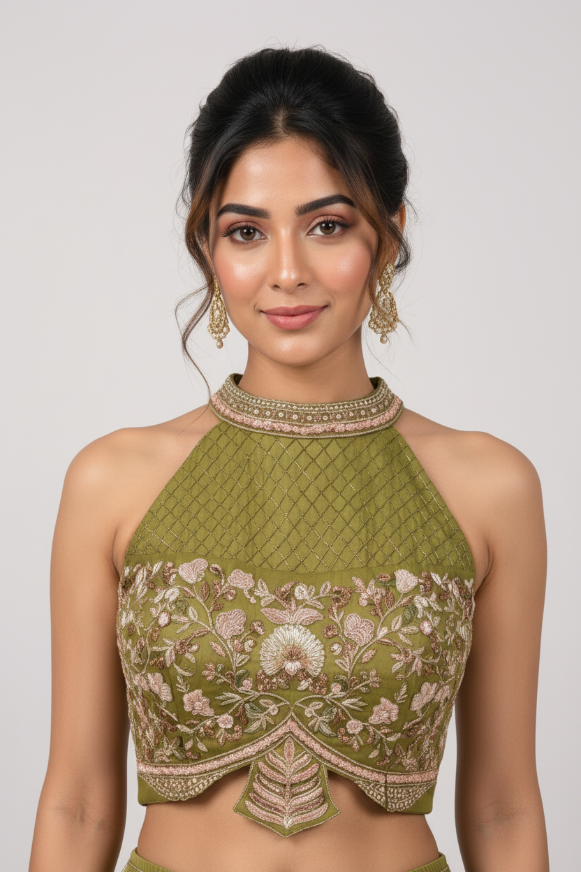 Embroidered Halter-Neck Two-Piece Set