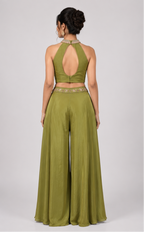 Embroidered Halter-Neck Two-Piece Set