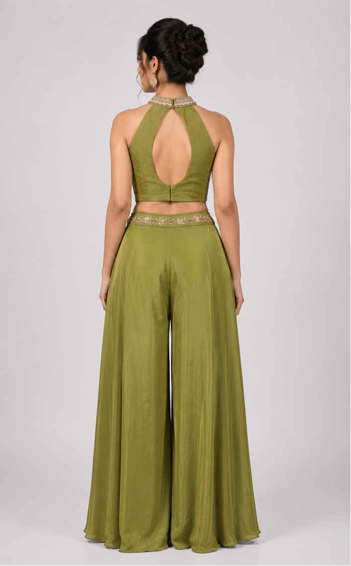 Embroidered Halter-Neck Two-Piece Set