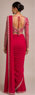 Elegant Rani Pink Ready-to-Wear Drape Saree