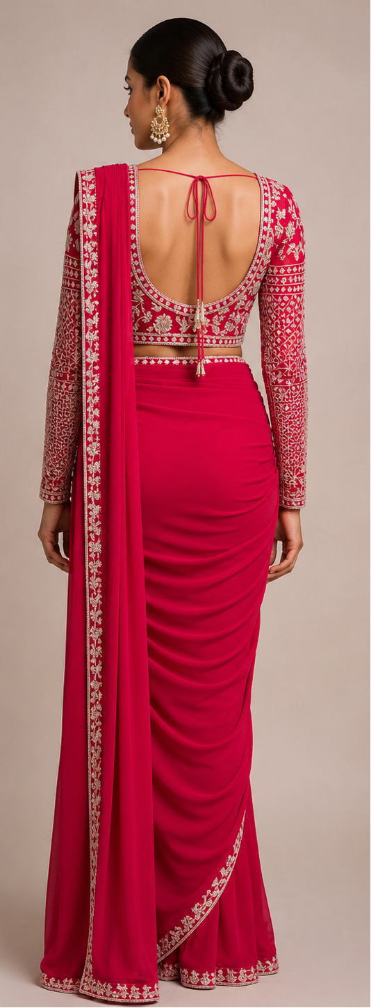 Elegant Rani Pink Ready-to-Wear Drape Saree