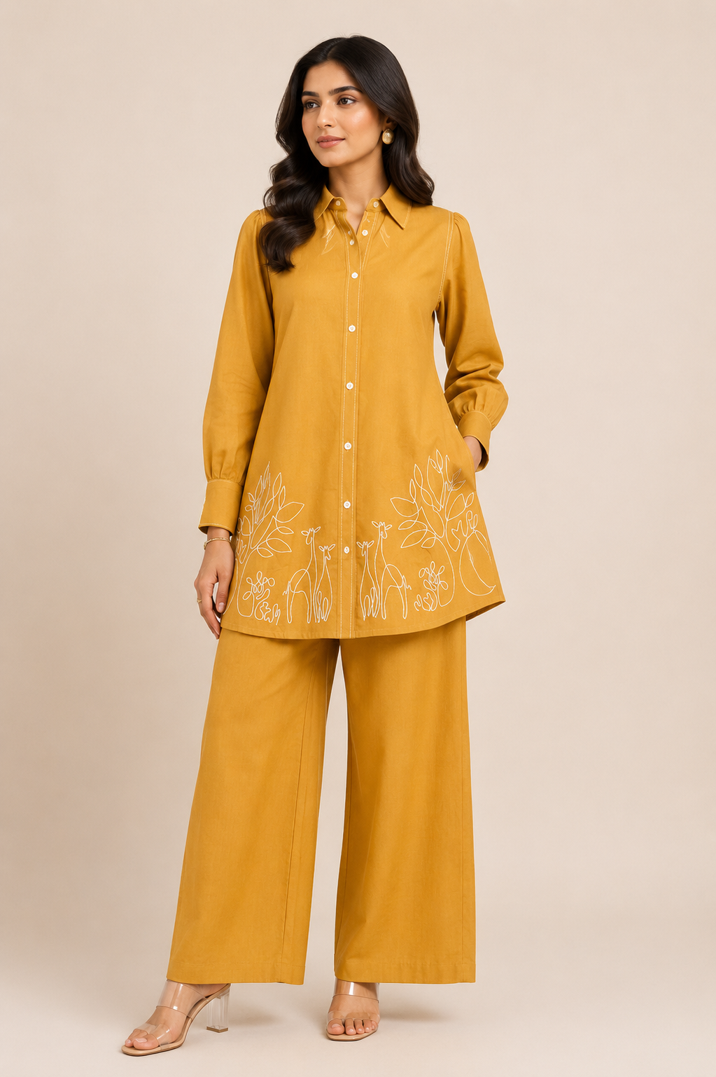 Yellow Embroidered Co-ord Set Main image