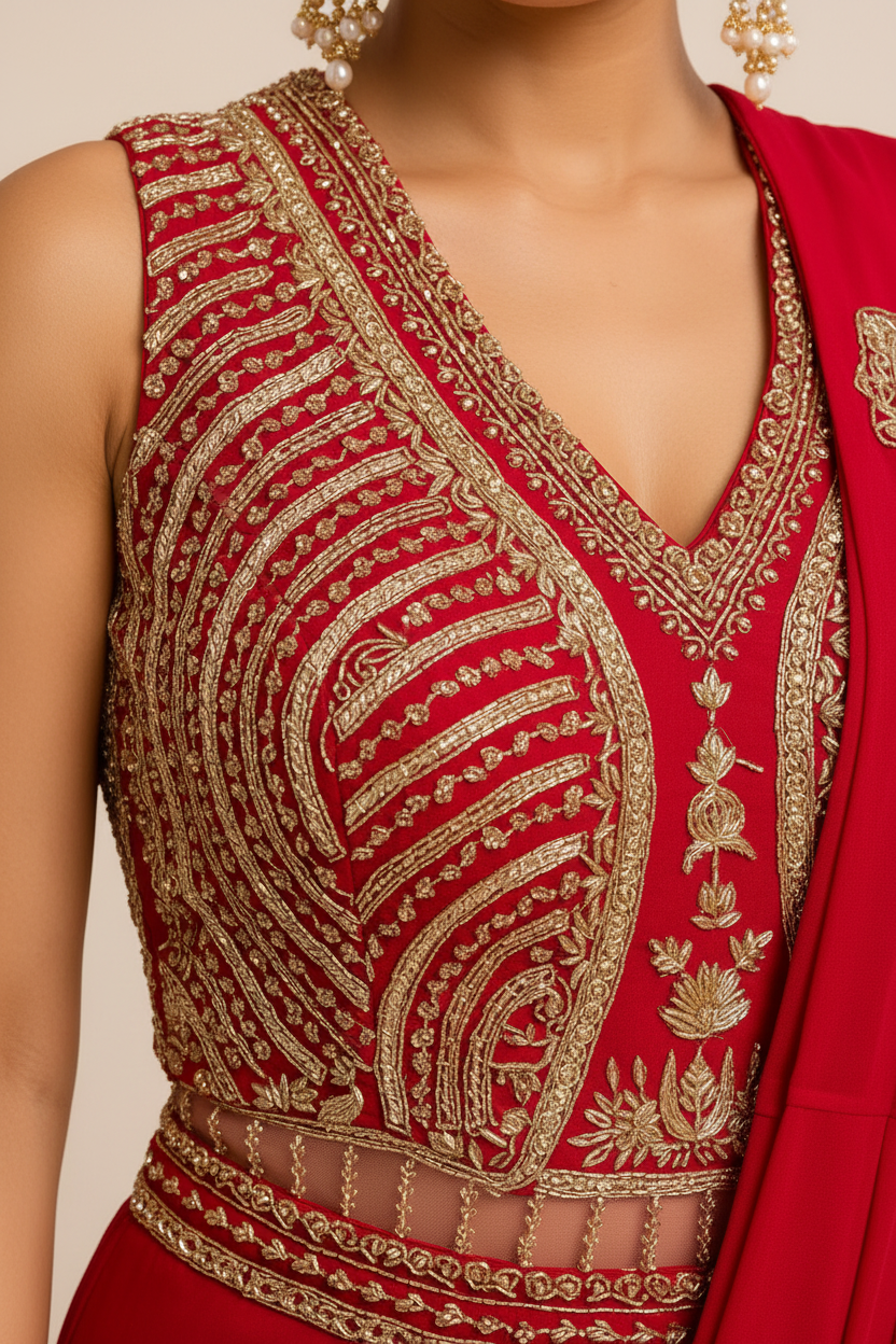 Heavily Embellished Pre-Stitched Drape Saree Secondary image