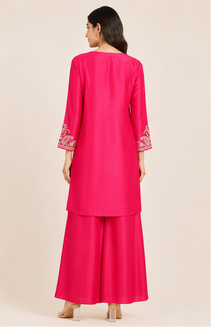 Vibrant Fuchsia Pink Embroidered Kurta Set