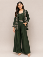 Green Embroidered Three-Piece Style Set