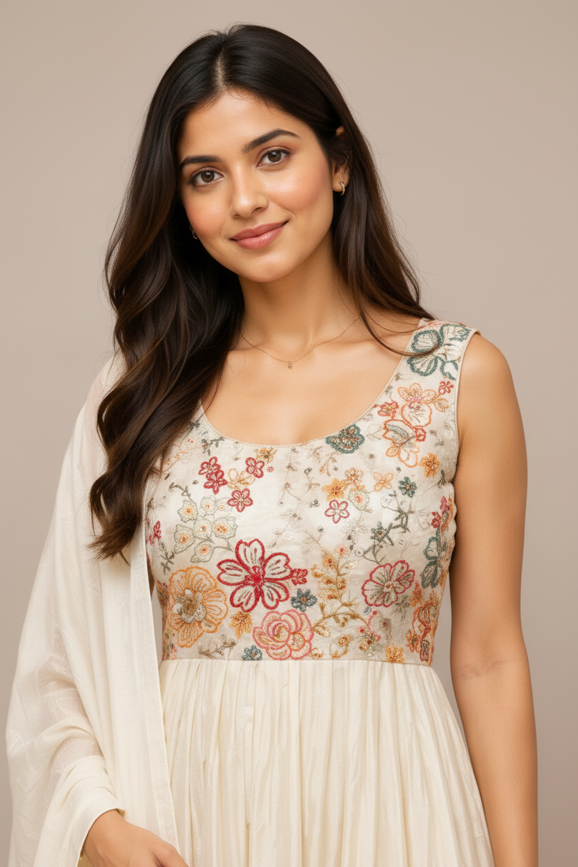Floral Embroidered Short Anarkali Set Secondary image