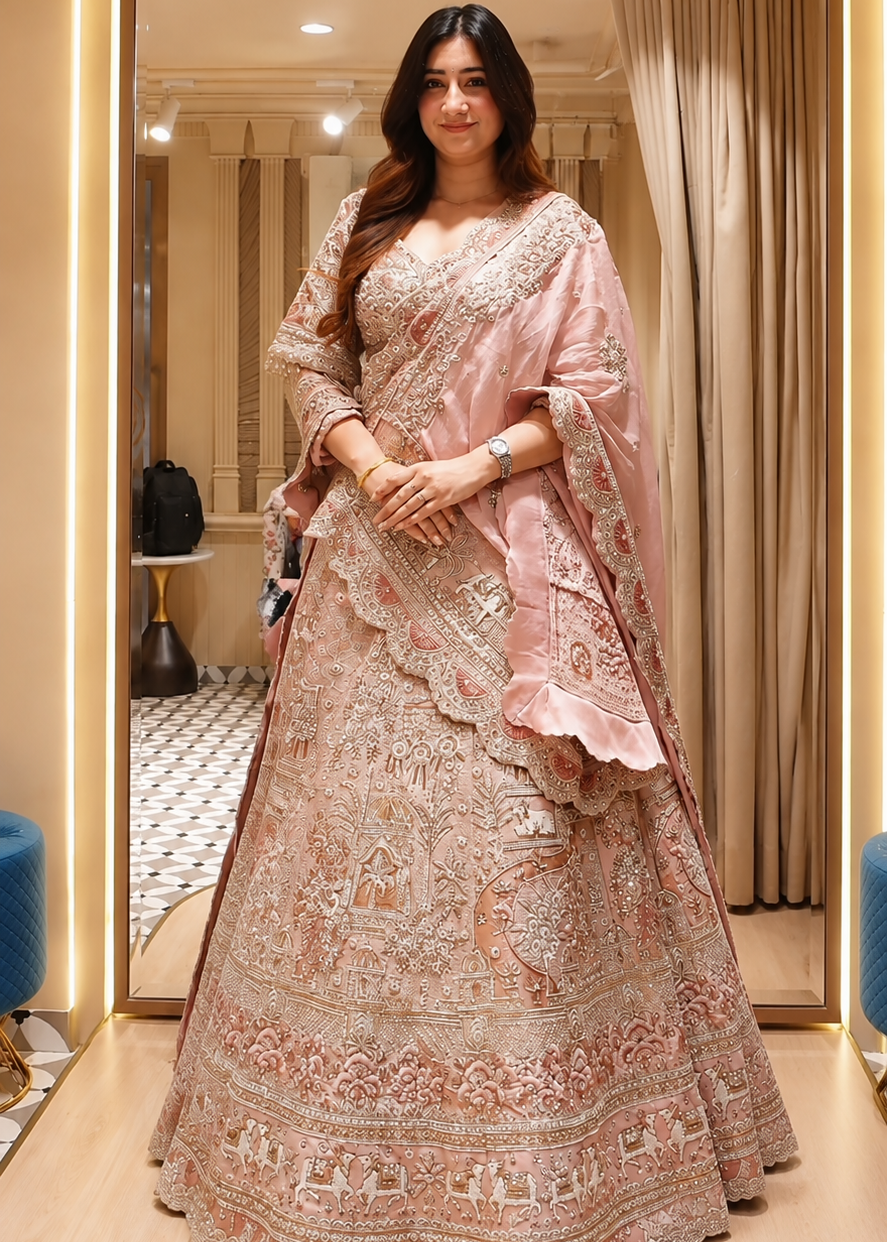 Blush Pink Handcrafted Heritage Bridal Lehenga Set