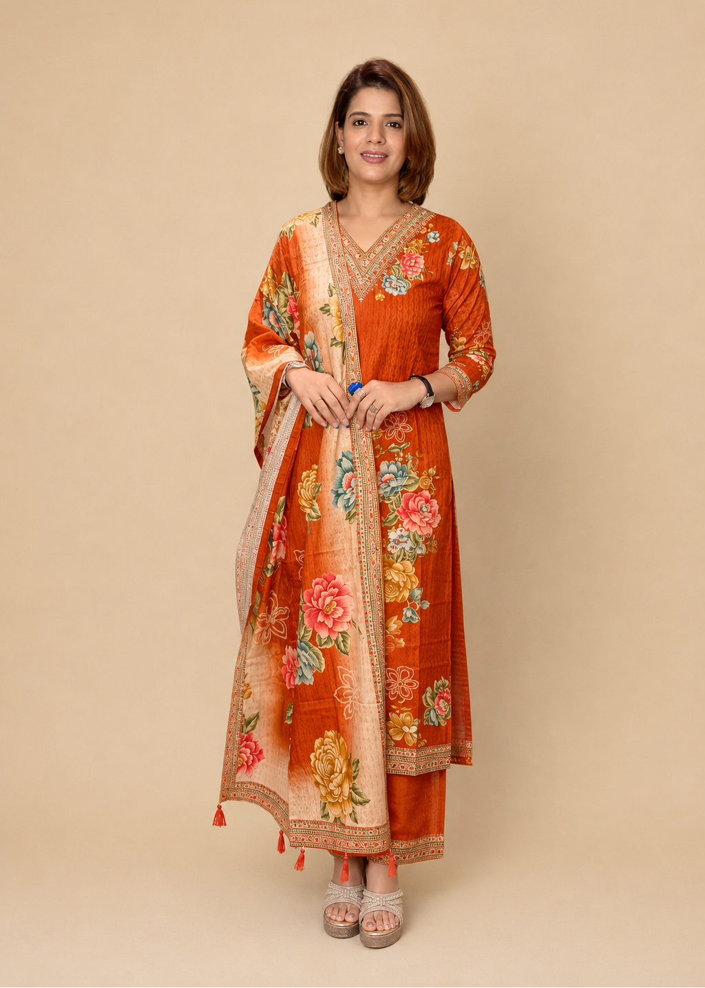 Floral Printed Straight Kurta Set