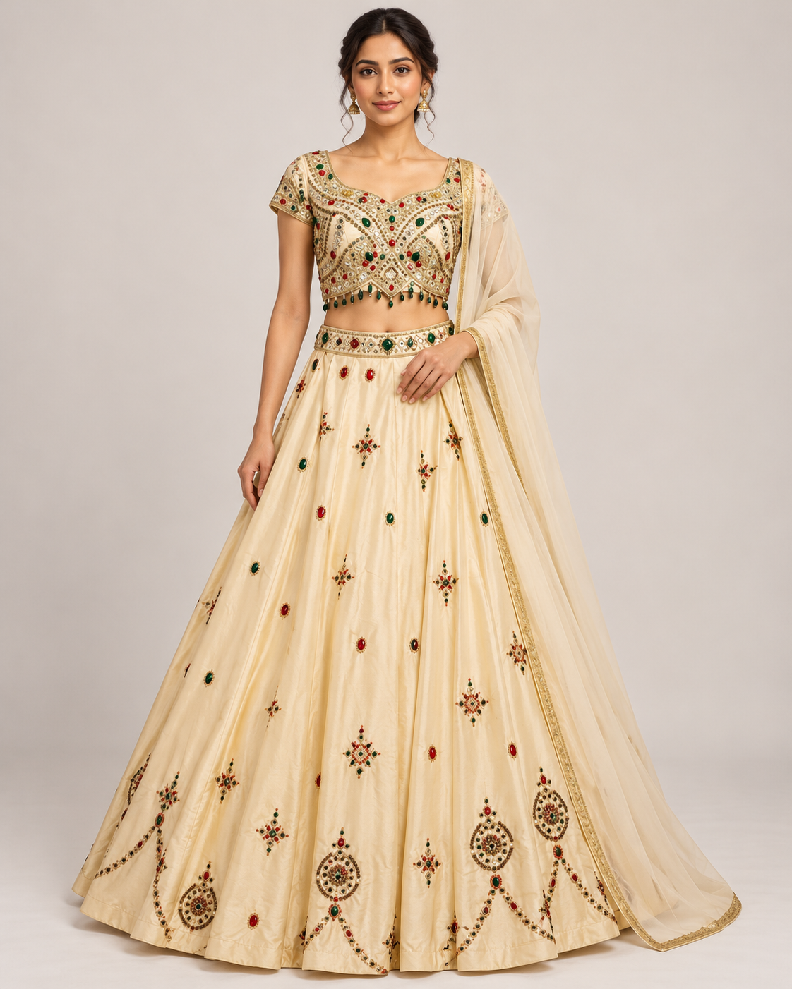 Elegent Ivory Embellished Lehenga