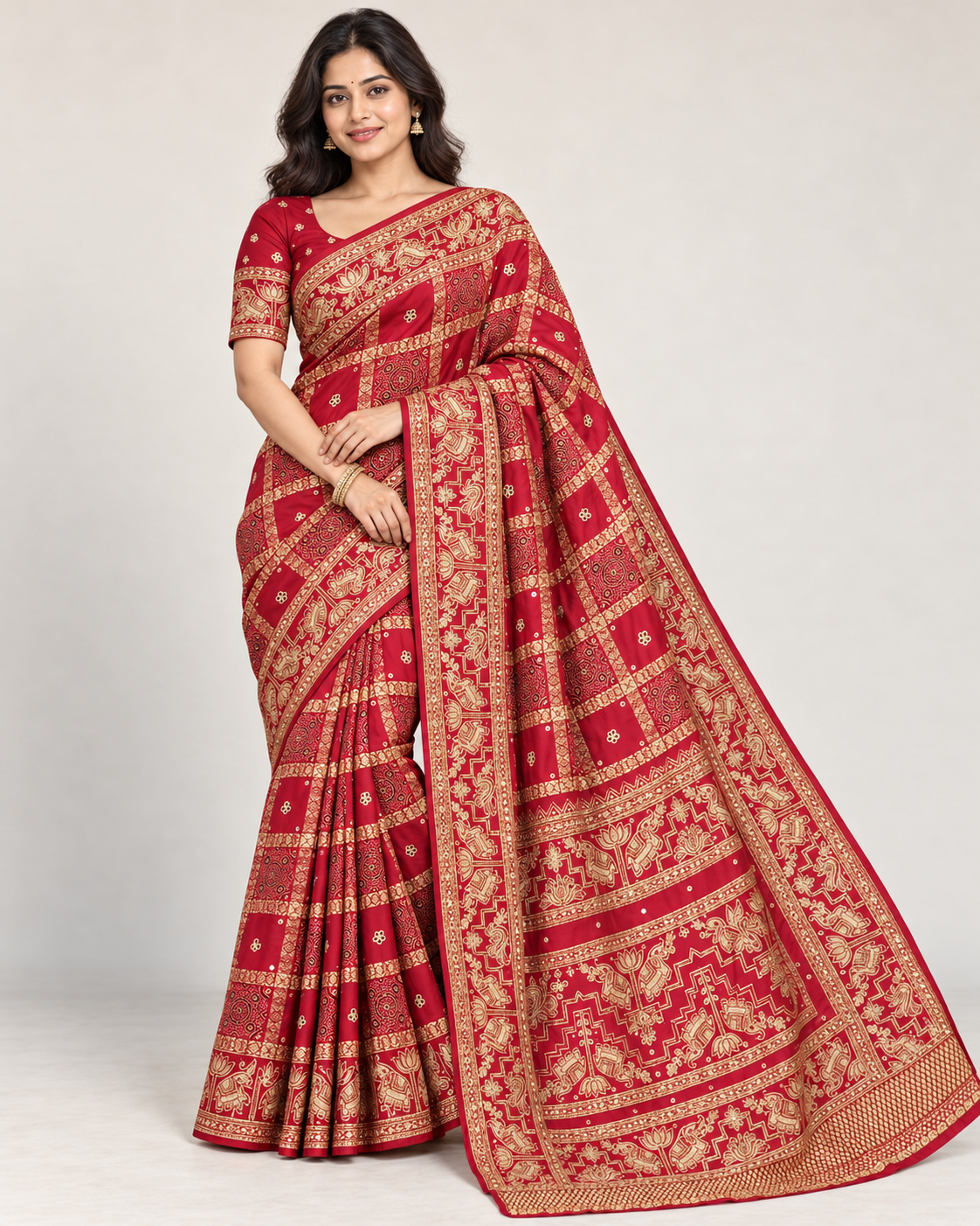 Crimson Gold Motif Saree Main image