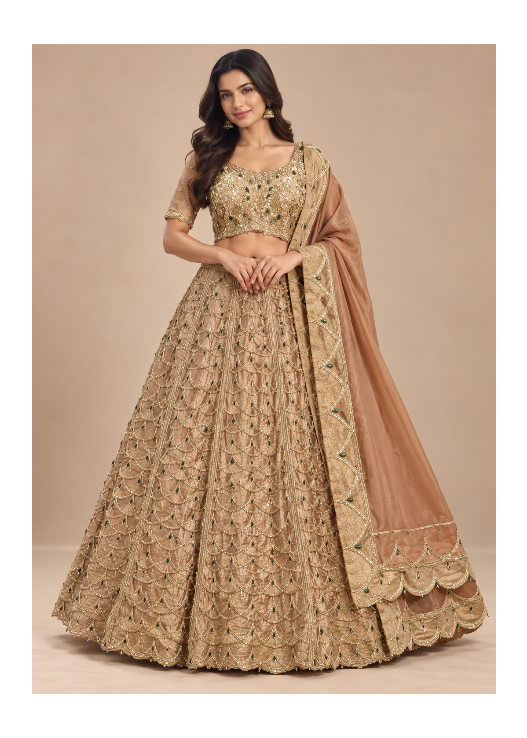 Royal Champagne Gold Embroidered Bridal Lehenga