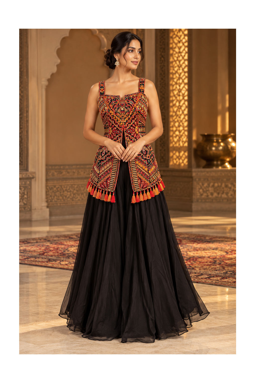Kutch-Embroidered Corset Jacket & Midnight-Black Flared Palazzo Set Main image