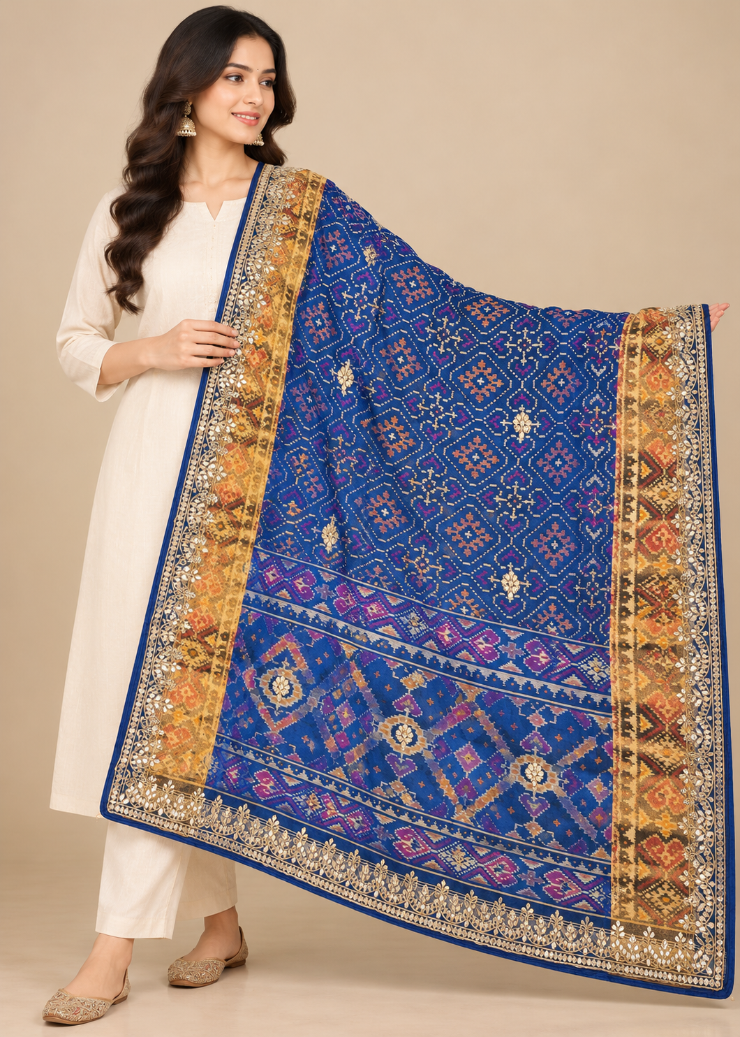 Royal Blue Patola Printed Silk Dupatta