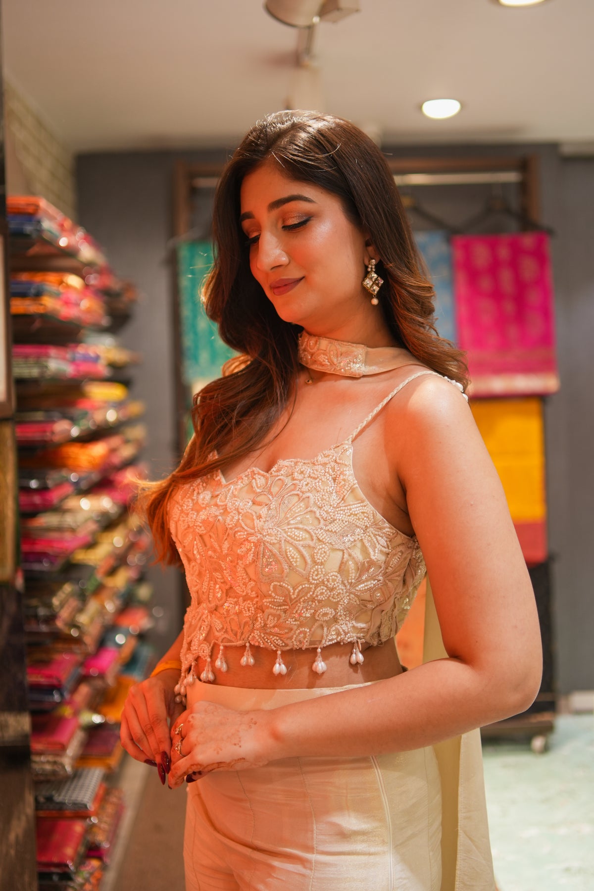 Cream Embroidered Silk Co-Ord Set