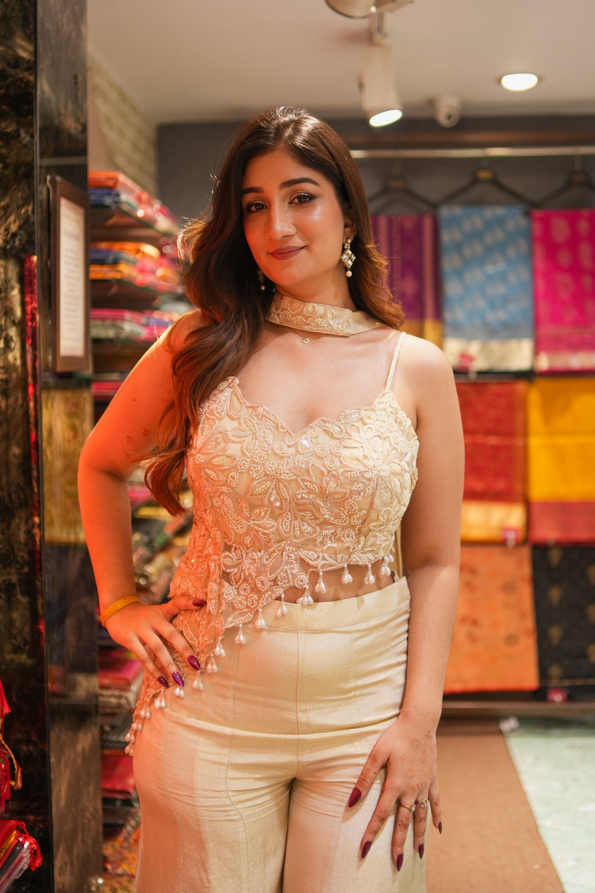 Cream Embroidered Silk Co-Ord Set
