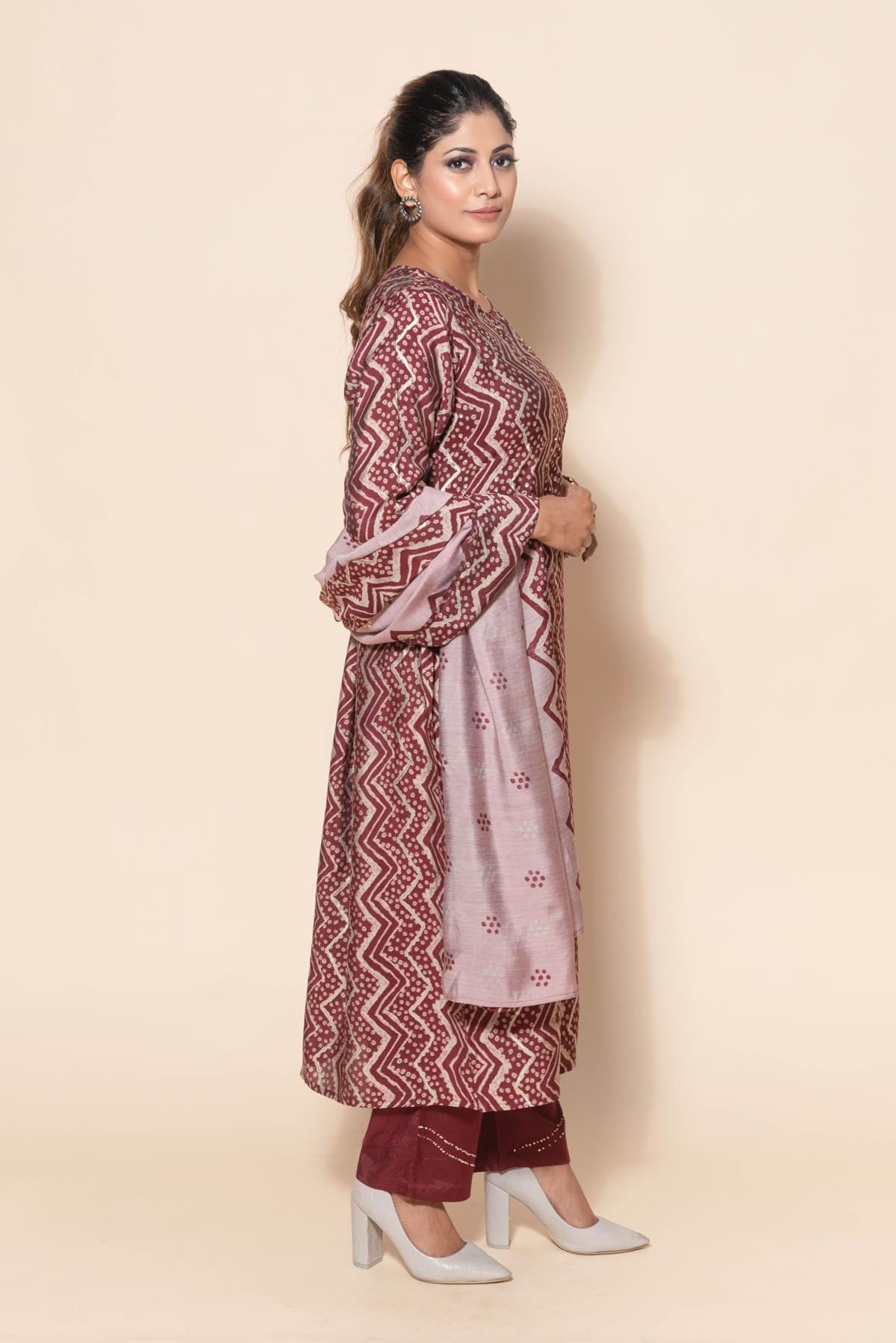 Maroon Sequins Silk Suit - Elegant and Classy