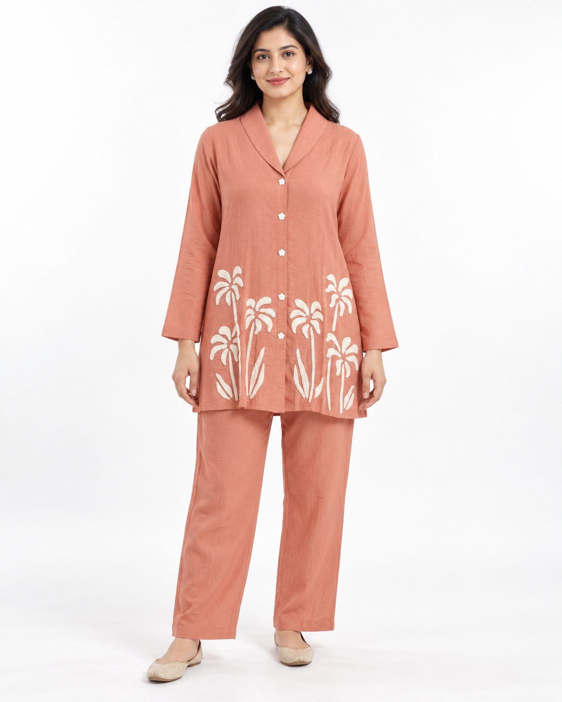 Peach Embroidered Co-ord Set