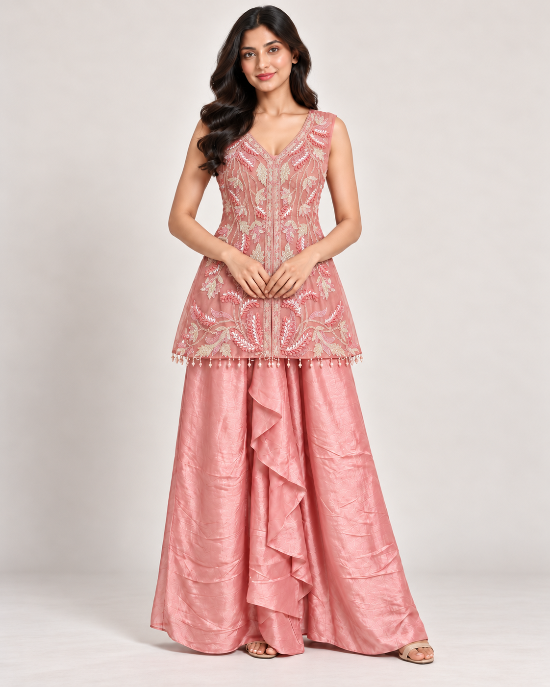 Elegant Pink Embroidered Short Kurti with Designer Dhoti Style Bottom