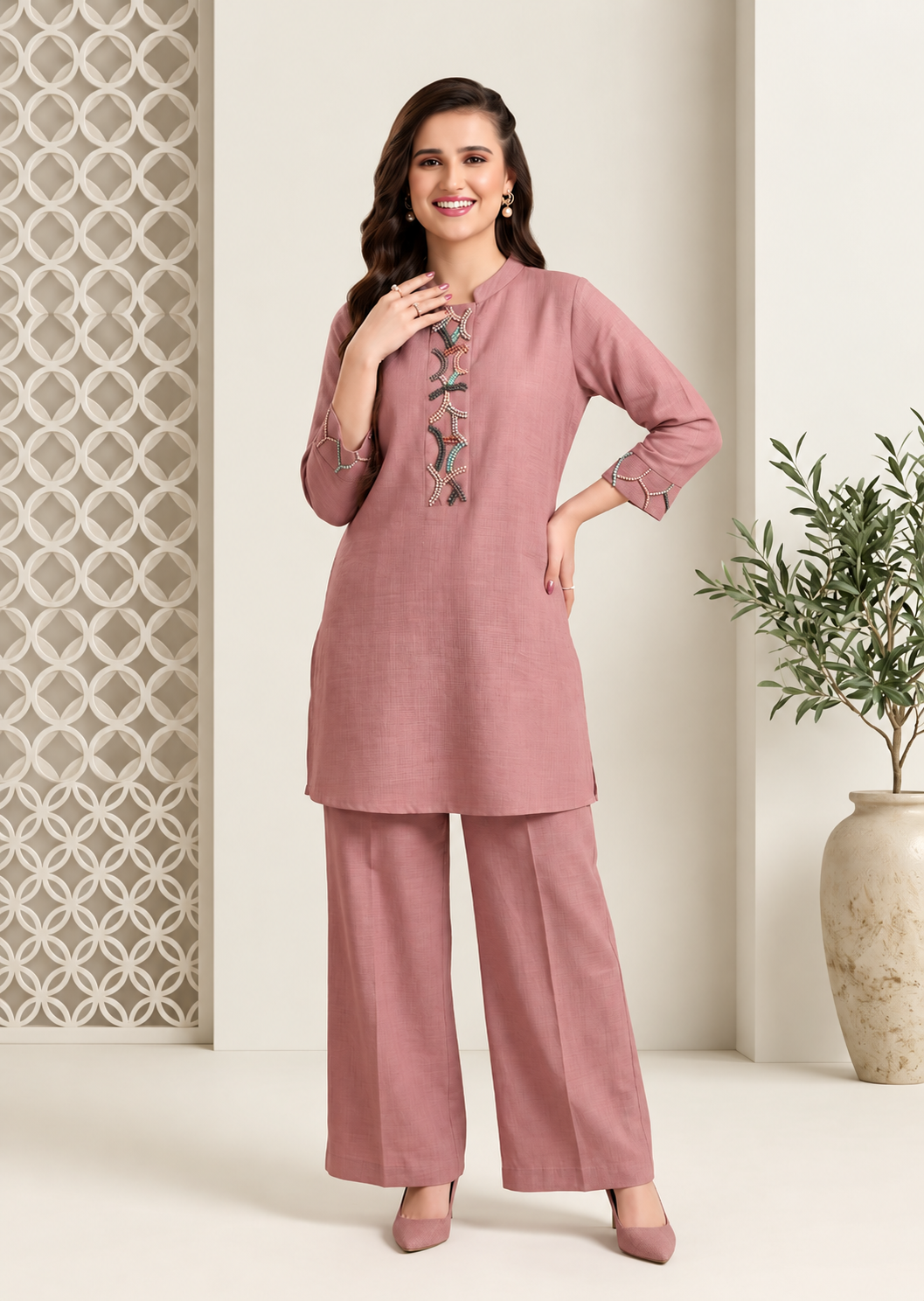 Dusty Rose Embroidered Co-ord Set Main image